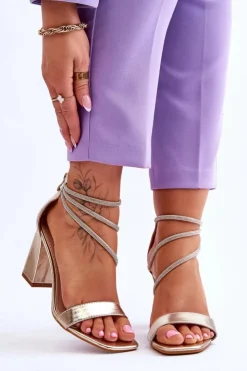 Damskie Boto Modne Sandały Z Cyrkoniami Złote Carma