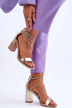 Damskie Boto Modne Sandały Z Cyrkoniami Złote Carma