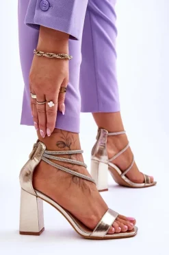 Damskie Boto Modne Sandały Z Cyrkoniami Złote Carma