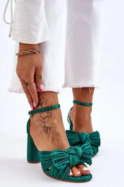 Online Boto Modne Sandały Z Kokardą Na Obcasie Zielone Callum