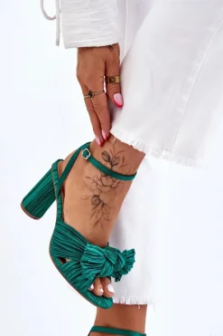 Online Boto Modne Sandały Z Kokardą Na Obcasie Zielone Callum