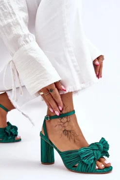 Online Boto Modne Sandały Z Kokardą Na Obcasie Zielone Callum