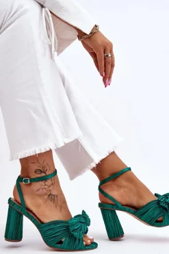 Online Boto Modne Sandały Z Kokardą Na Obcasie Zielone Callum