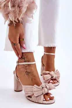 Damskie Boto Modne Sandały Z Kokardą Na Obcasie Jasnobeżowe Callum