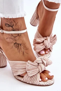 Damskie Boto Modne Sandały Z Kokardą Na Obcasie Jasnobeżowe Callum