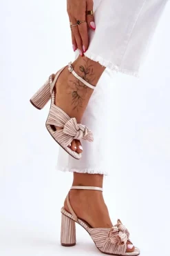 Damskie Boto Modne Sandały Z Kokardą Na Obcasie Jasnobeżowe Callum