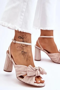 Damskie Boto Modne Sandały Z Kokardą Na Obcasie Jasnobeżowe Callum