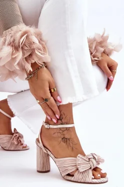 Damskie Boto Modne Sandały Z Kokardą Na Obcasie Jasnobeżowe Callum