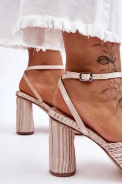 Damskie Boto Modne Sandały Z Kokardą Na Obcasie Jasnobeżowe Callum