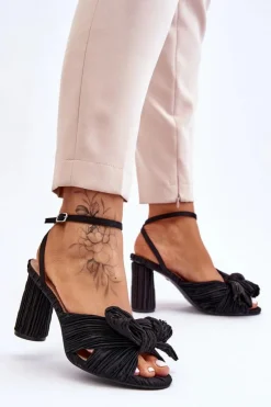 Damskie Boto Modne Sandały Z Kokardą Na Obcasie Czarne Callum