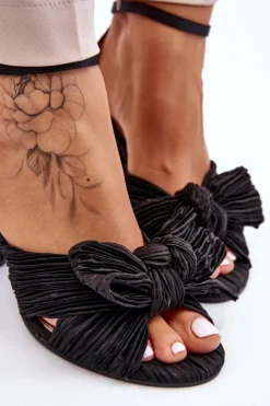 Damskie Boto Modne Sandały Z Kokardą Na Obcasie Czarne Callum