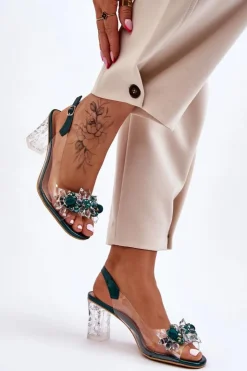 Damskie buty S.Barski Modne Sandały Z Koralikami Zielone Terrance