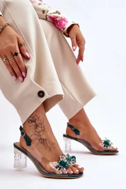 Damskie buty S.Barski Modne Sandały Z Koralikami Zielone Terrance
