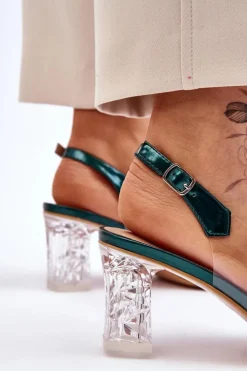 Damskie buty S.Barski Modne Sandały Z Koralikami Zielone Terrance