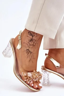 Damskie buty S.Barski Modne Sandały Z Koralikami Złote Terrance