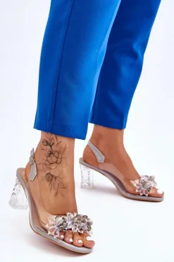 Damskie Damskie buty S.Barski Modne Sandały Z Koralikami Szare Terrance