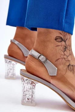 Damskie Damskie buty S.Barski Modne Sandały Z Koralikami Szare Terrance