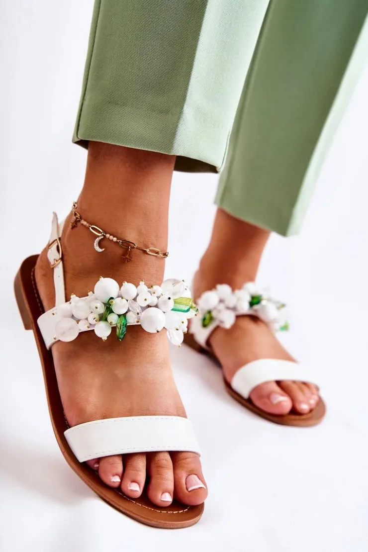 New Boto Modne Sandały Z Koralikami Białe Hally