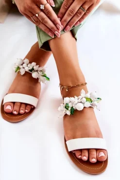 New Boto Modne Sandały Z Koralikami Białe Hally