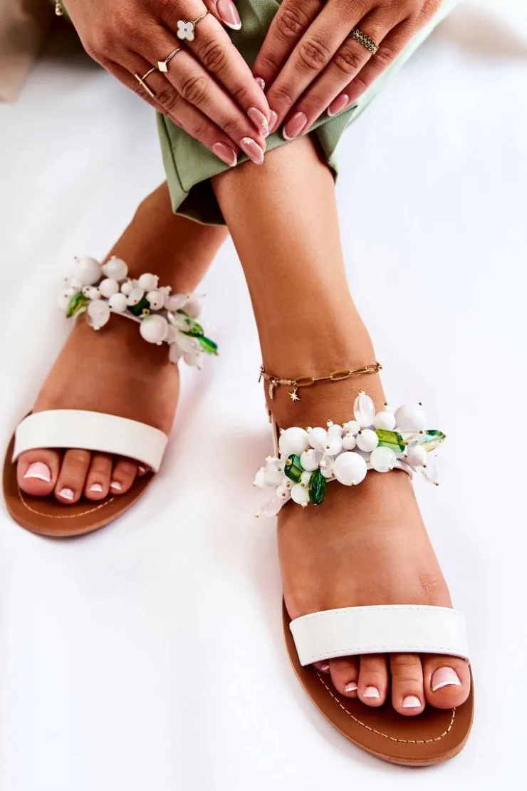 New Boto Modne Sandały Z Koralikami Białe Hally