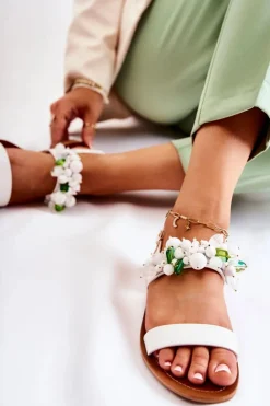 New Boto Modne Sandały Z Koralikami Białe Hally