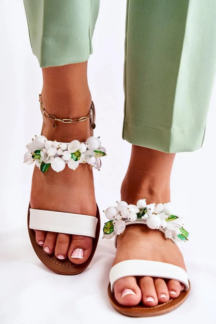 New Boto Modne Sandały Z Koralikami Białe Hally