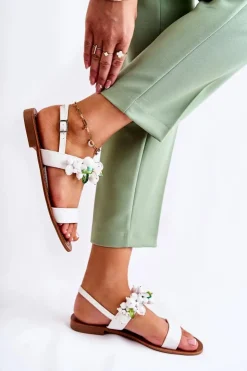 New Boto Modne Sandały Z Koralikami Białe Hally