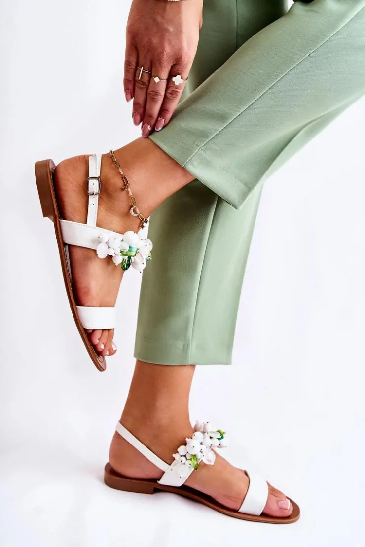 New Boto Modne Sandały Z Koralikami Białe Hally