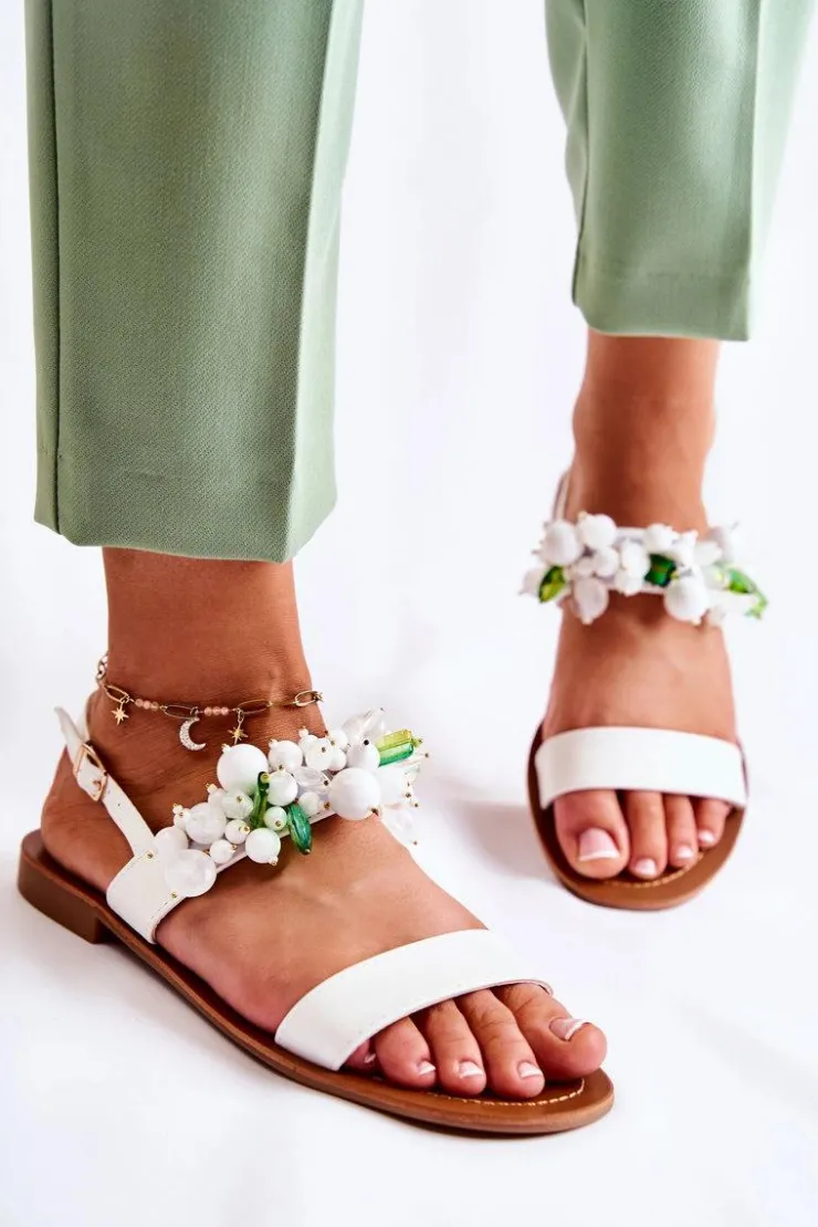 New Boto Modne Sandały Z Koralikami Białe Hally