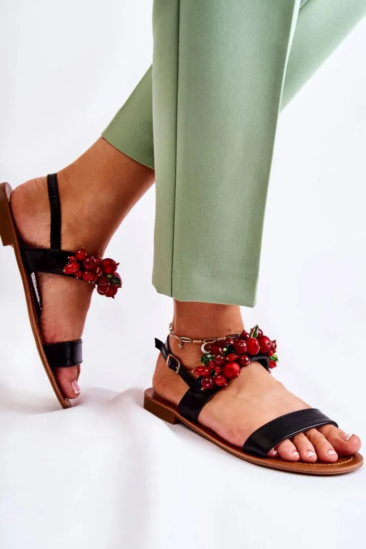 Boto Modne Sandały Z Koralikami Czarne Hally Czarny