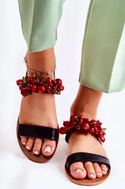 Boto Modne Sandały Z Koralikami Czarne Hally Czarny