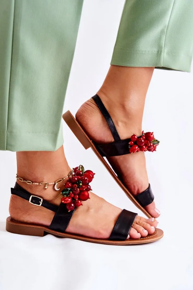 Boto Modne Sandały Z Koralikami Czarne Hally Czarny