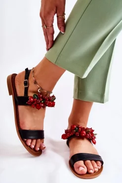 Boto Modne Sandały Z Koralikami Czarne Hally Czarny