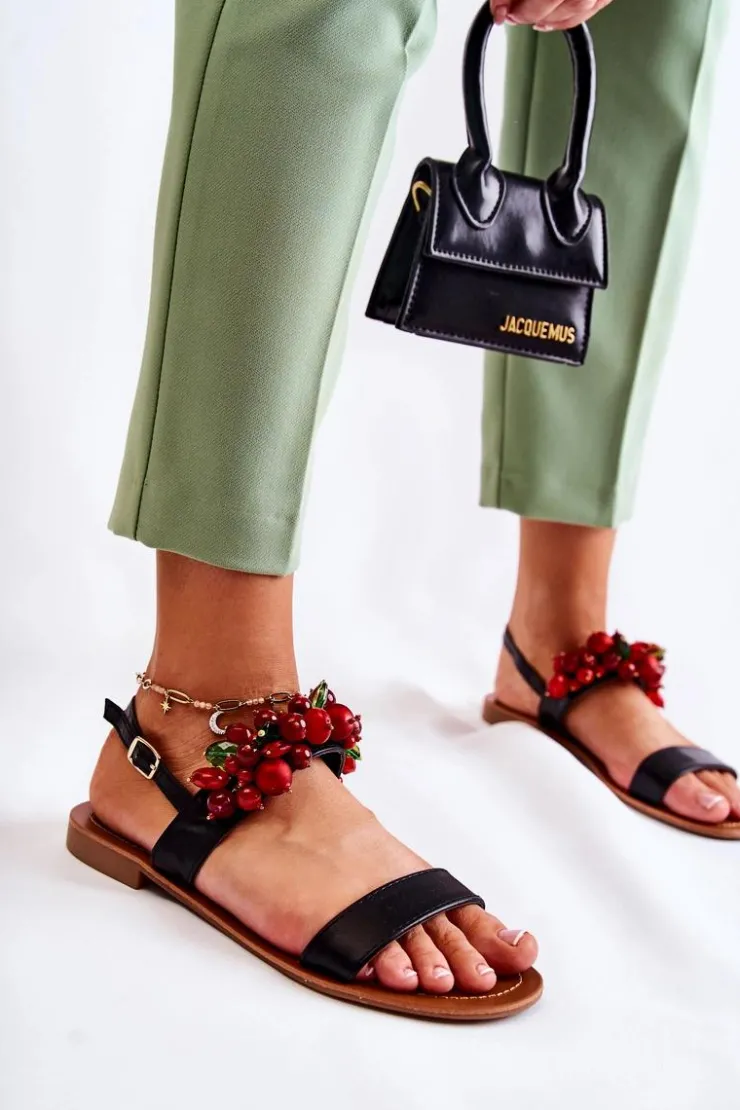 Boto Modne Sandały Z Koralikami Czarne Hally Czarny