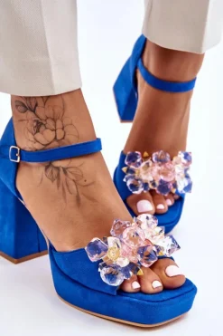 Boto Sandały Na Obcasie*Modne Sandały Z Kryształami Na Masywnym Obcasie Niebieskie Garrett