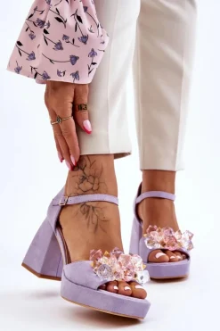 Discount Boto Modne Sandały Z Kryształami Na Masywnym Obcasie Fioletowe Garrett