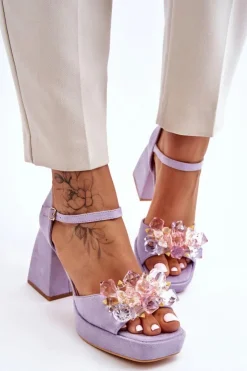 Discount Boto Modne Sandały Z Kryształami Na Masywnym Obcasie Fioletowe Garrett