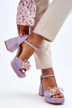 Discount Boto Modne Sandały Z Kryształami Na Masywnym Obcasie Fioletowe Garrett