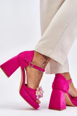 Boto Sandały Na Obcasie*Modne Sandały Z Kryształami Na Masywnym Obcasie Fuksja Garrett