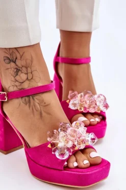 Boto Sandały Na Obcasie*Modne Sandały Z Kryształami Na Masywnym Obcasie Fuksja Garrett