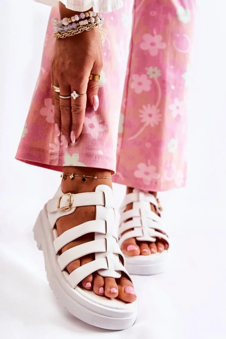 Boto Modne Sandały Z Paskami Białe Malien