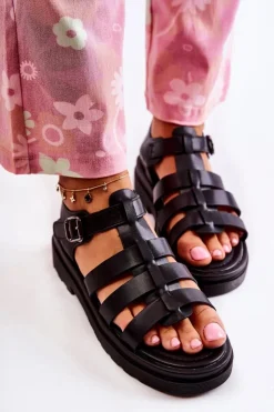 Boto Sandały Na Obcasie*Modne Sandały Z Paskami Czarne Malien