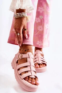Hot Boto Modne Sandały Z Paskami Różowe Malien