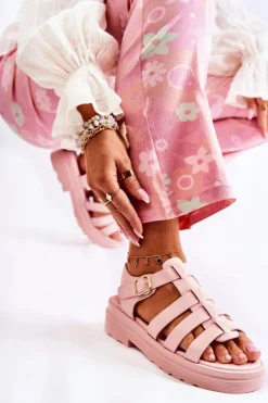 Hot Boto Modne Sandały Z Paskami Różowe Malien