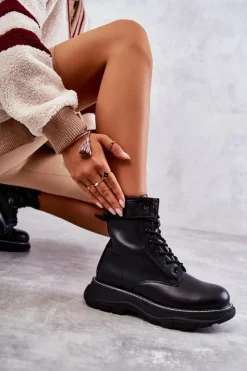 Best Boto Modne Skórzane Botki Glany Czarne Casso