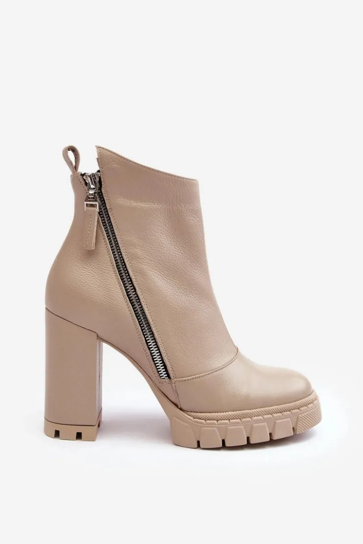 Laura Messi Botki Na Słupku|Botki Zimowe Damskie*Modne Skórzane Botki Na Obcasie 2509 Jasnobeżowe