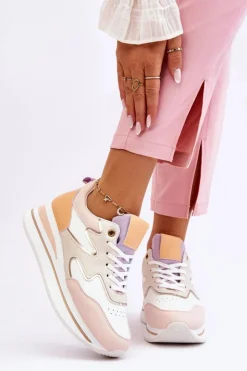 Boto Sneakersy Damskie*Modne Skórzane Buty Sportowe Biało-Beżowe Roen