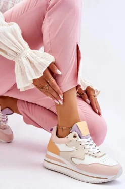 Boto Sneakersy Damskie*Modne Skórzane Buty Sportowe Biało-Beżowe Roen