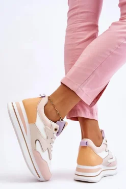 Boto Sneakersy Damskie*Modne Skórzane Buty Sportowe Biało-Beżowe Roen