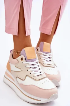 Boto Sneakersy Damskie*Modne Skórzane Buty Sportowe Biało-Beżowe Roen